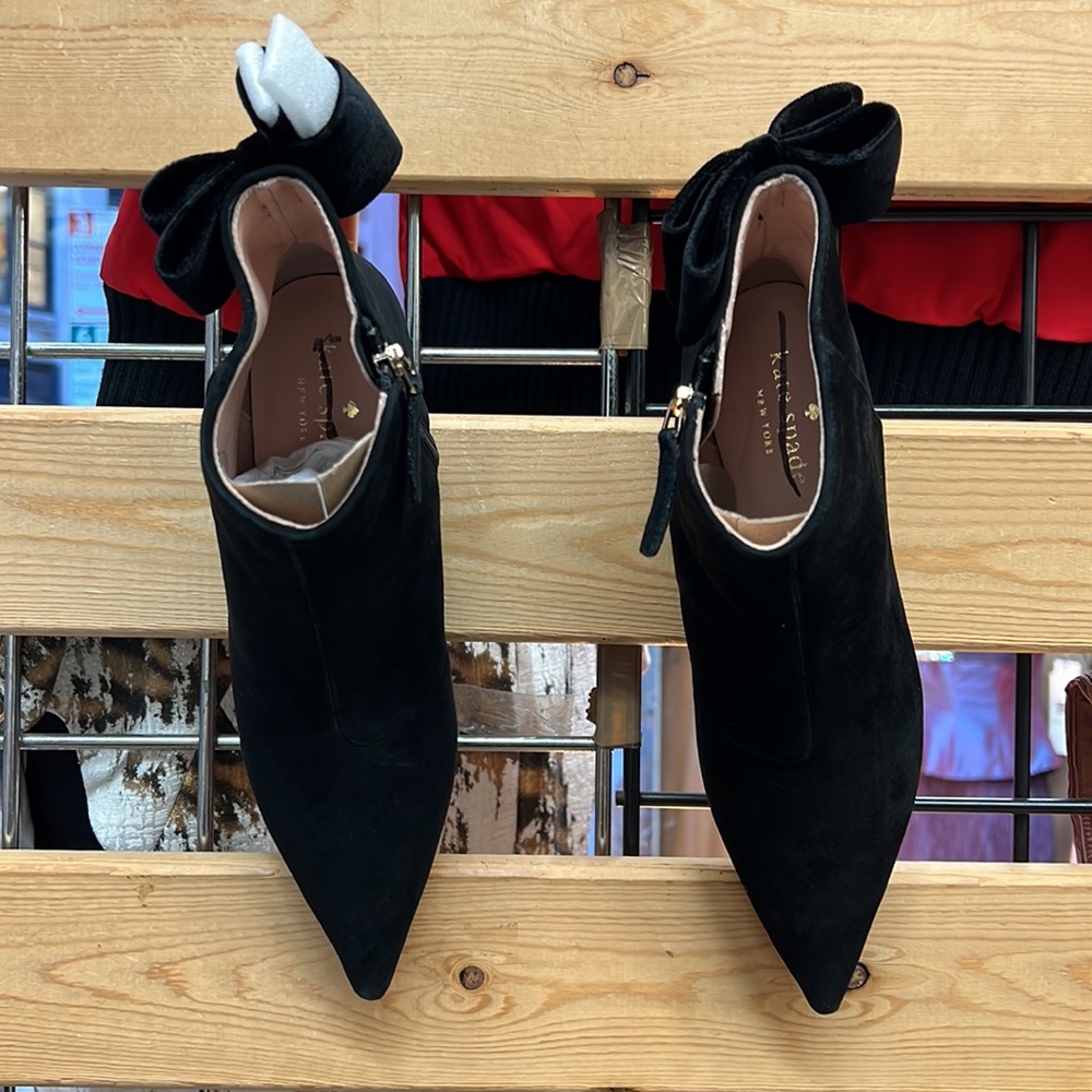 NWT,Kate Spade Donella Suede Leather Ankle Bow Boots,black - Picture 3 of 17